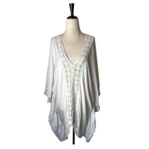 Tiare Hawaii Coverup Women OS White Crochet Embroidered Flowy Beach Swim‎ Boho